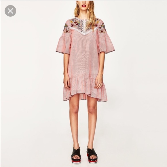 zara red and white striped dress